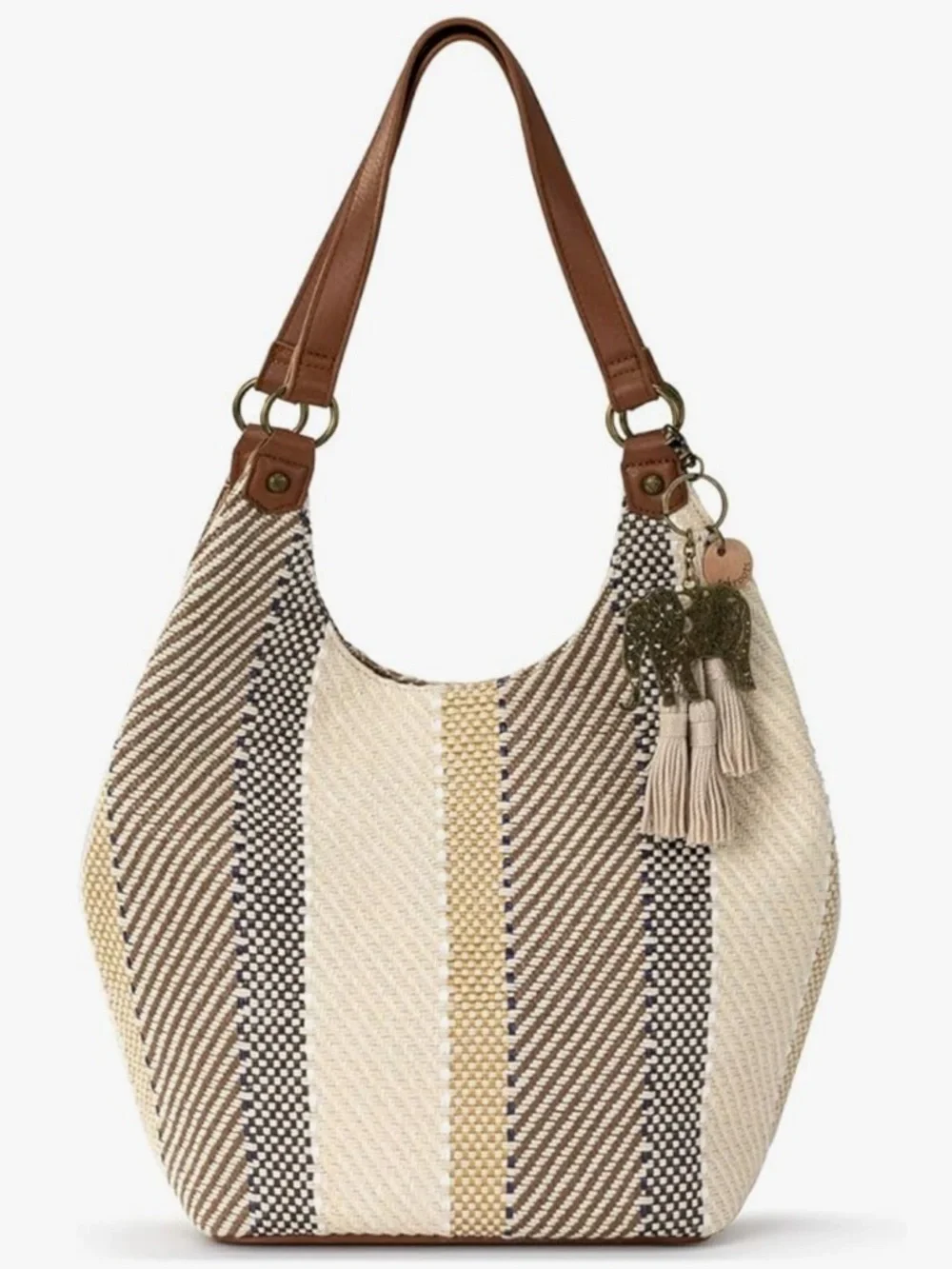 Sakroots KOA Striped Woven Hobo Shoulder Bag in Neutral Brown and Cream NWT